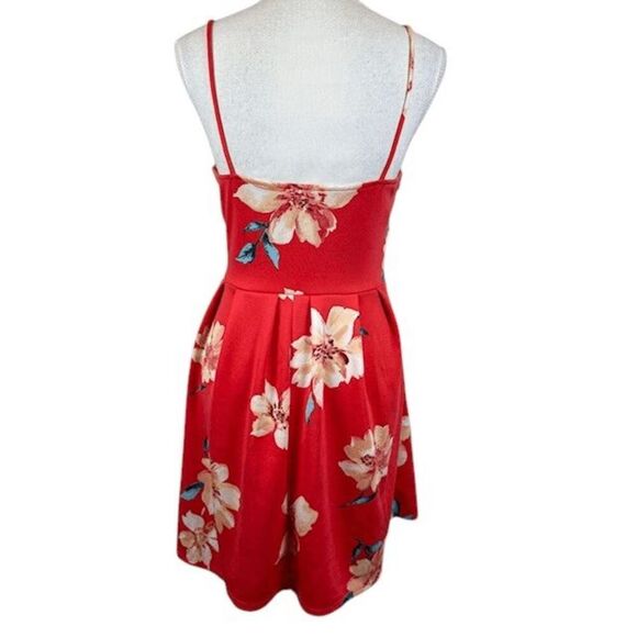 Monteau Los Angeles Mini Dress Coral Floral Print Strappy Stretchy Size Medium - Picture 3 of 11